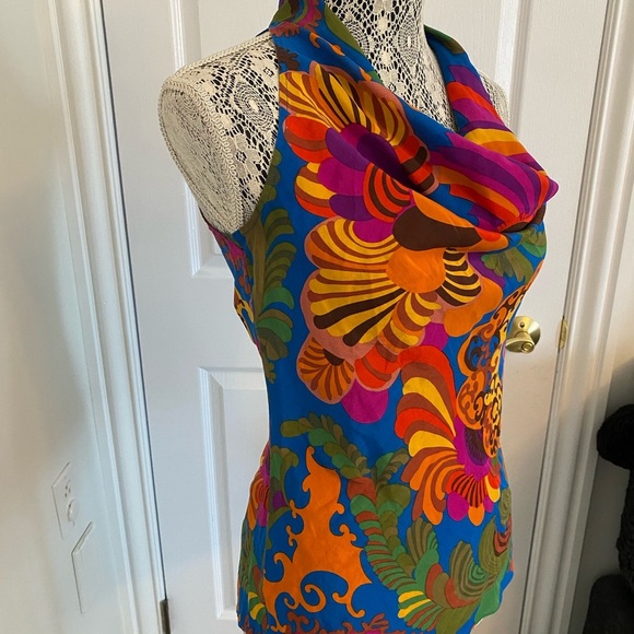 Banana Republic Trina Turk collaboration 2012 100% silk Colorful Halter Top - Picture 2 of 5